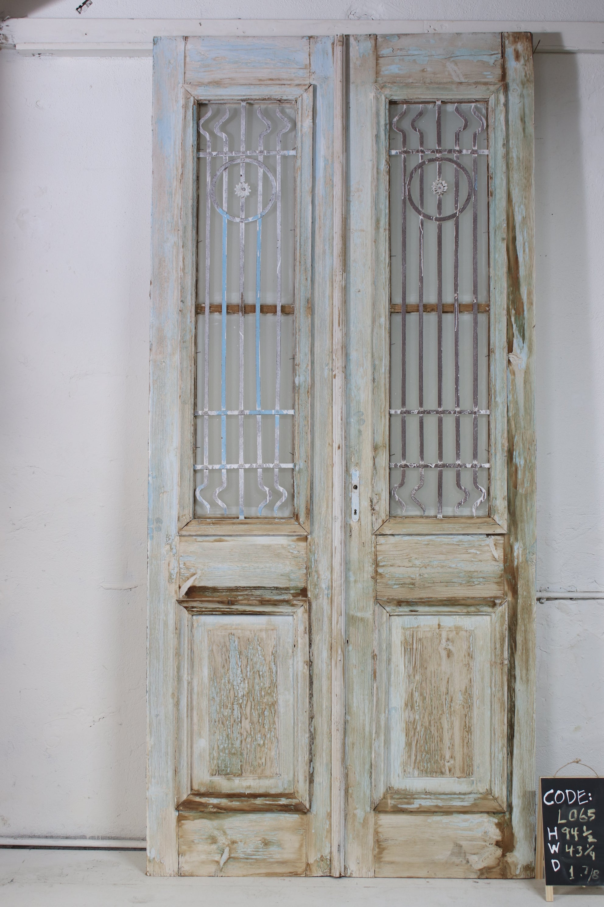 Vintage Double French Doors (with Glass and Metal) - L065