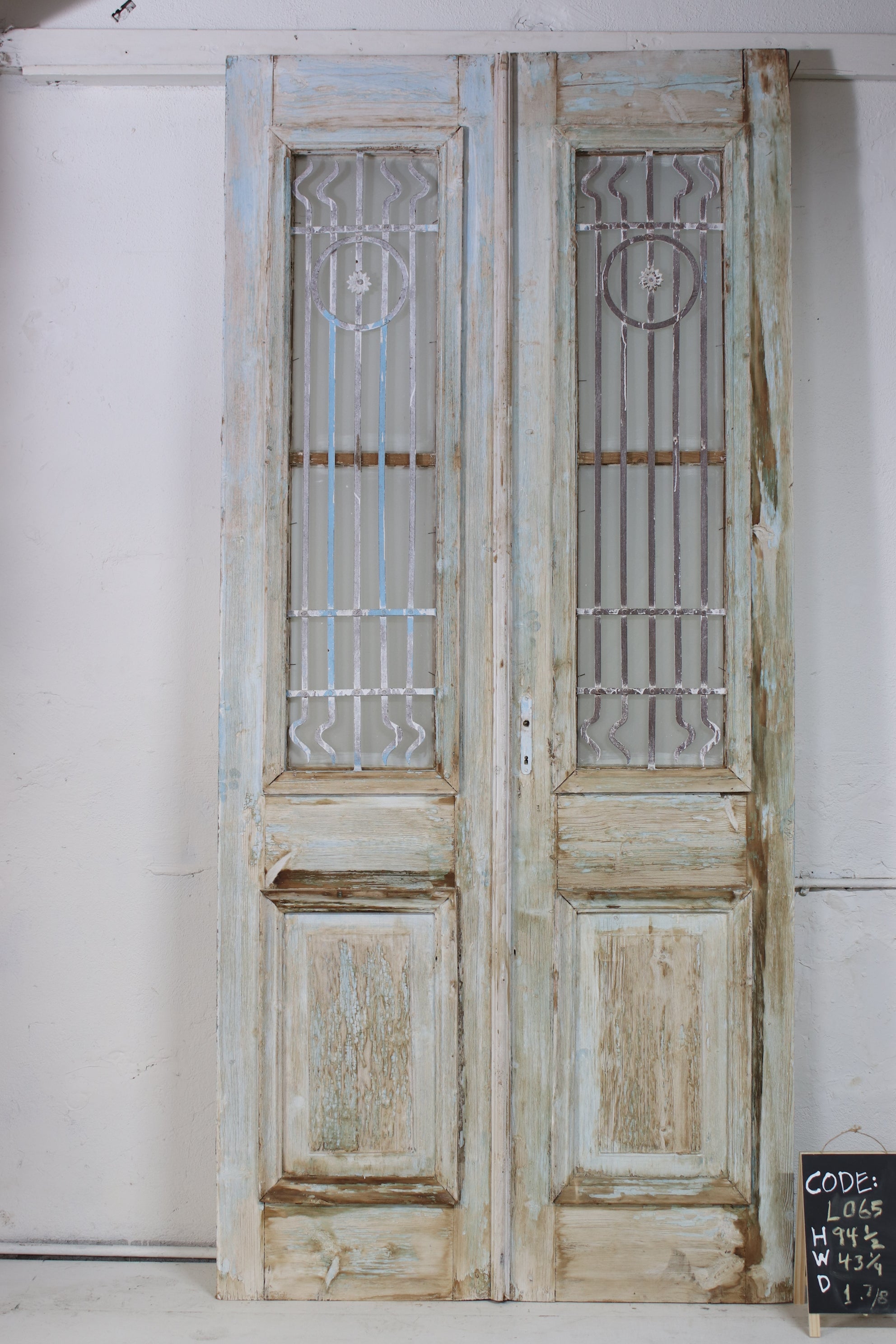 Vintage Double French Doors (with Glass and Metal) - L065
