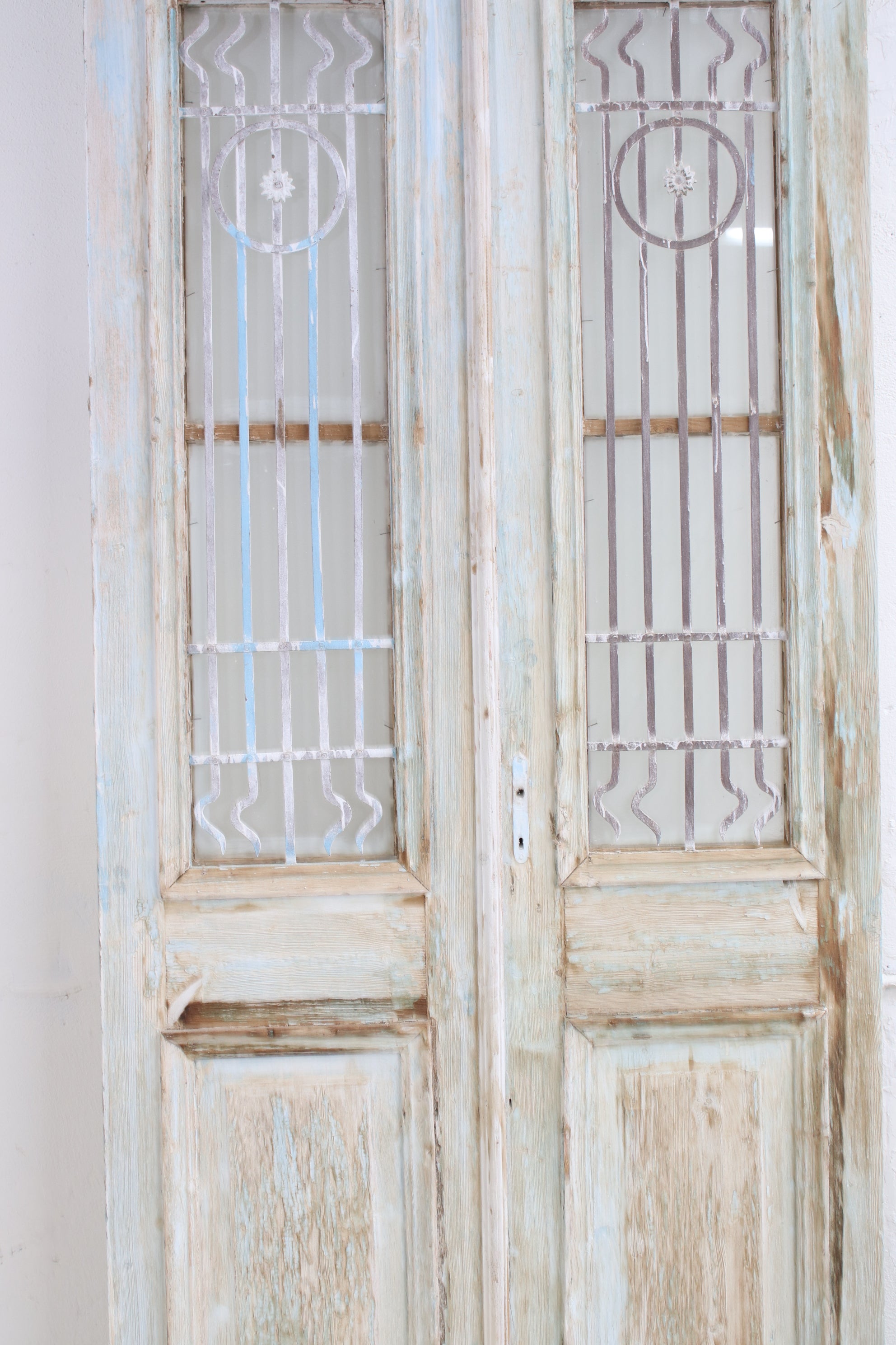 Vintage Double French Doors (with Glass and Metal) - L065