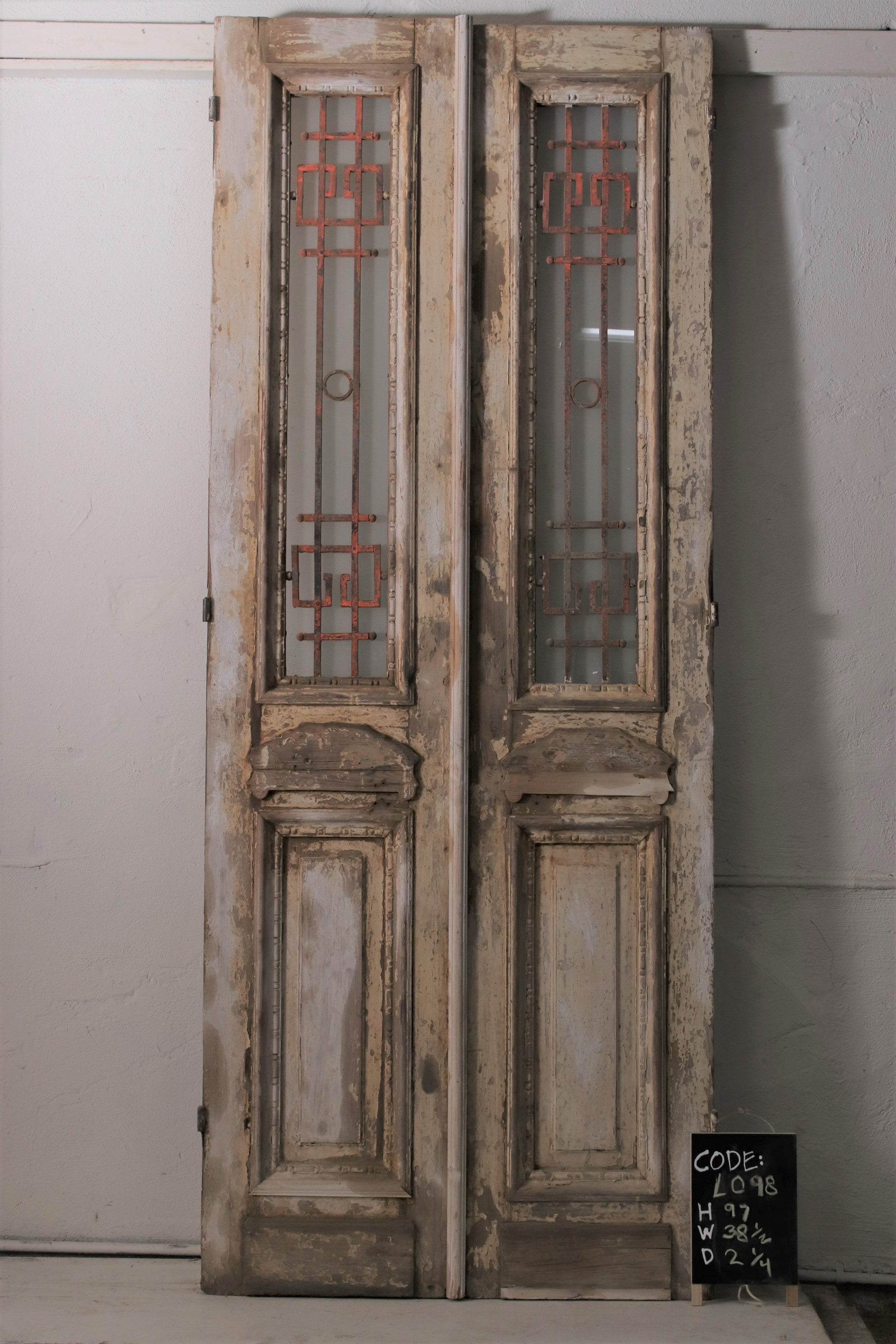Vintage Double French Doors (with Glass and Metal) - L098
