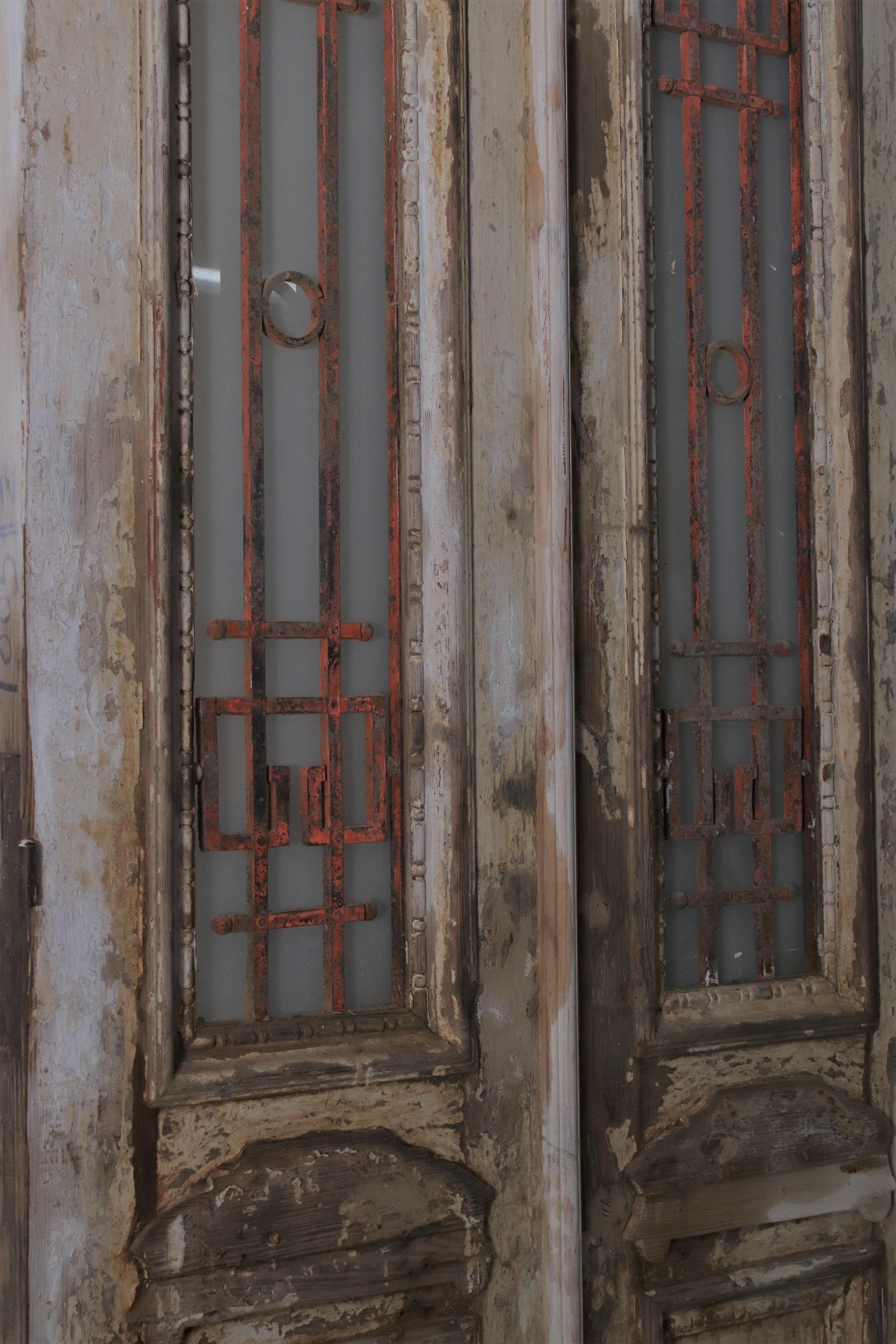 Vintage Double French Doors (with Glass and Metal) - L098