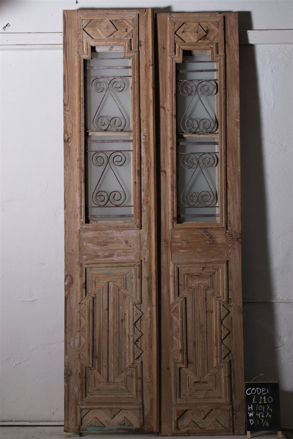 Vintage Double French Glass and Metal Doors – 101.25" H x 42.25" W – L110