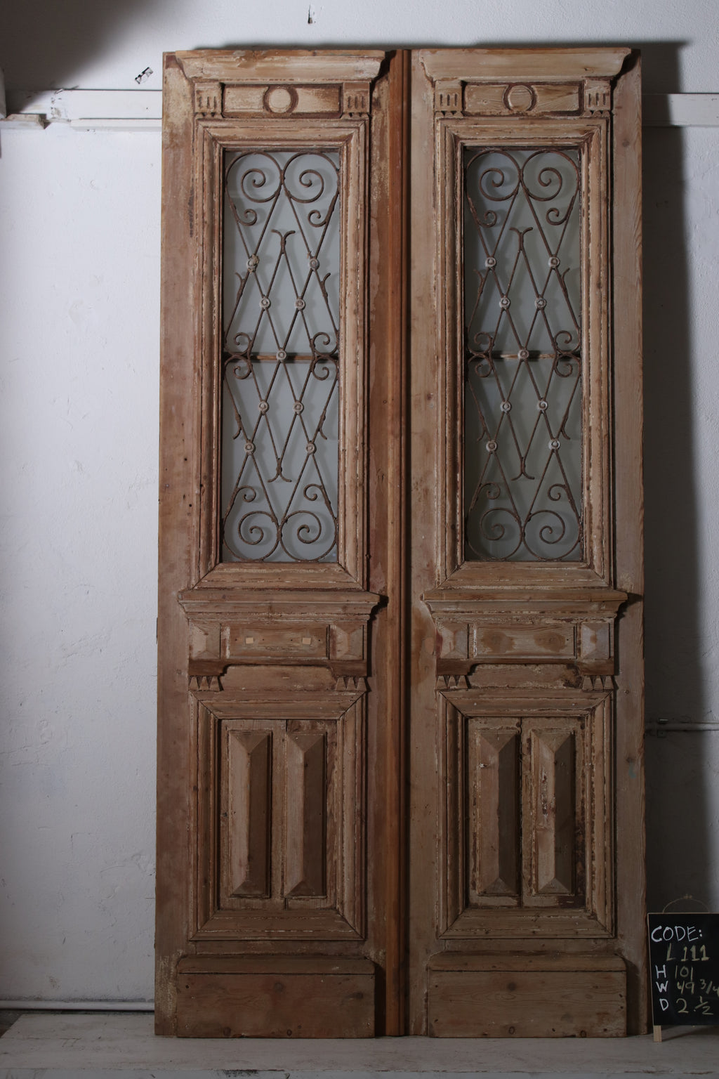 Vintage Double French Glass and Metal Doors – 101" H x 49.75" W – L111