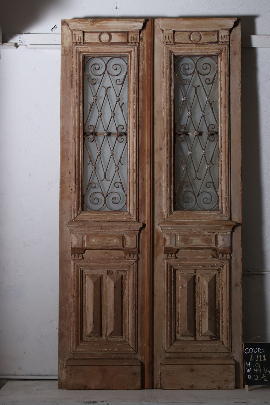 Vintage Double French Glass and Metal Doors – 101" H x 49.75" W – L111