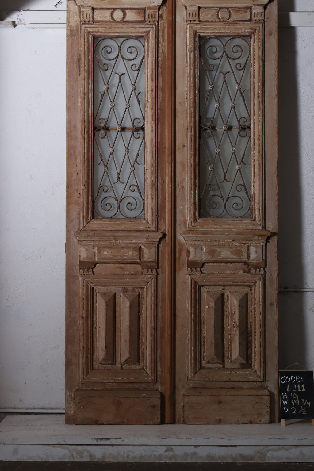 Vintage Double French Glass and Metal Doors – 101" H x 49.75" W – L111