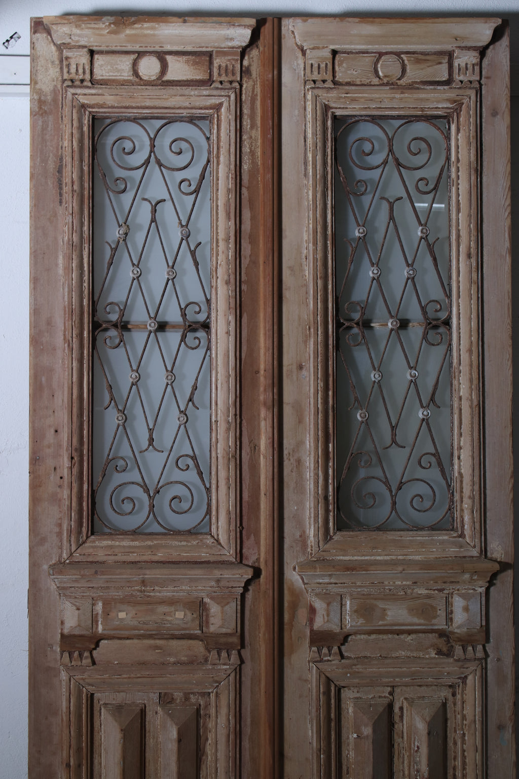 Vintage Double French Glass and Metal Doors – 101" H x 49.75" W – L111