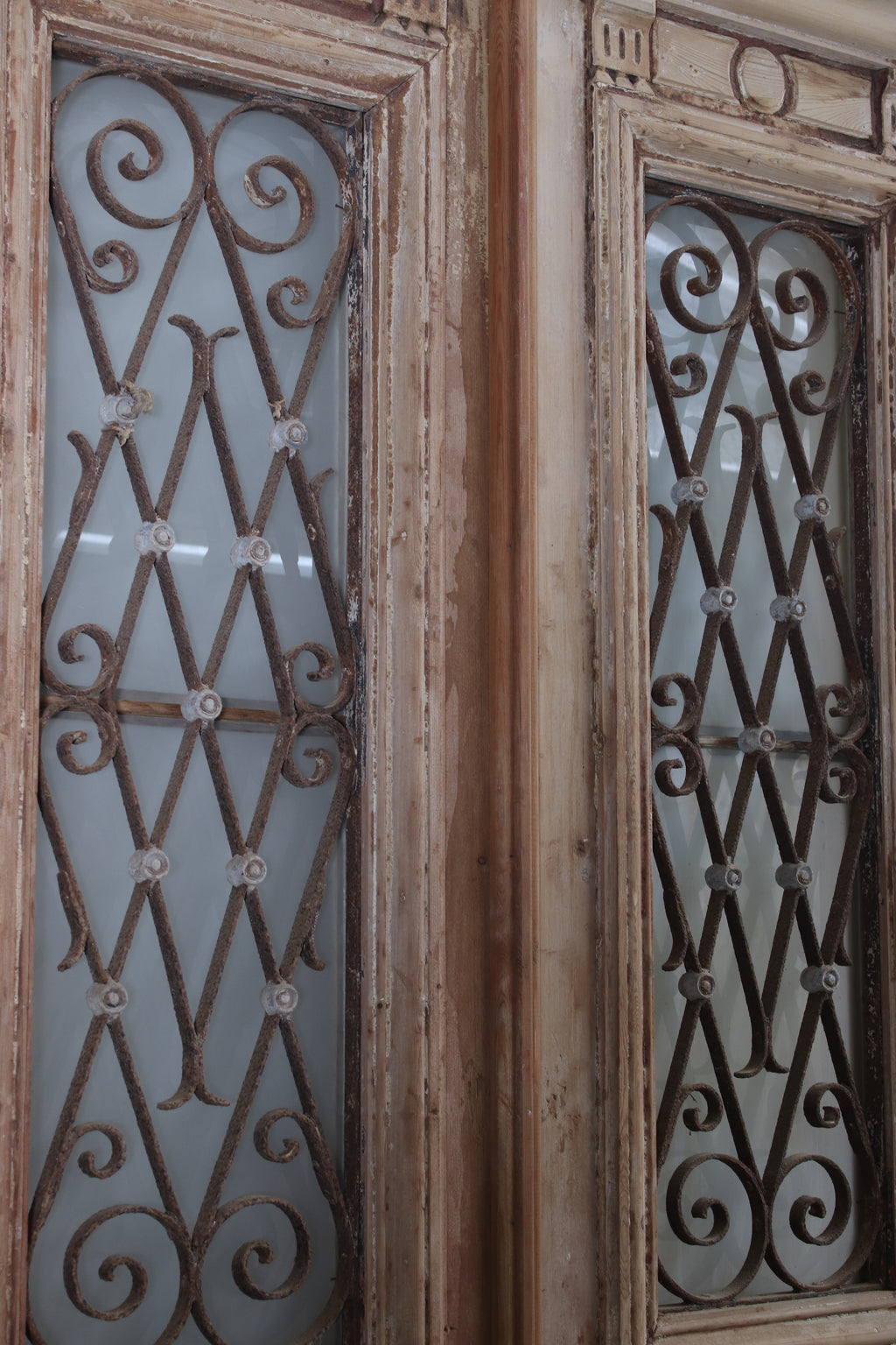 Vintage Double French Glass and Metal Doors – 101" H x 49.75" W – L111
