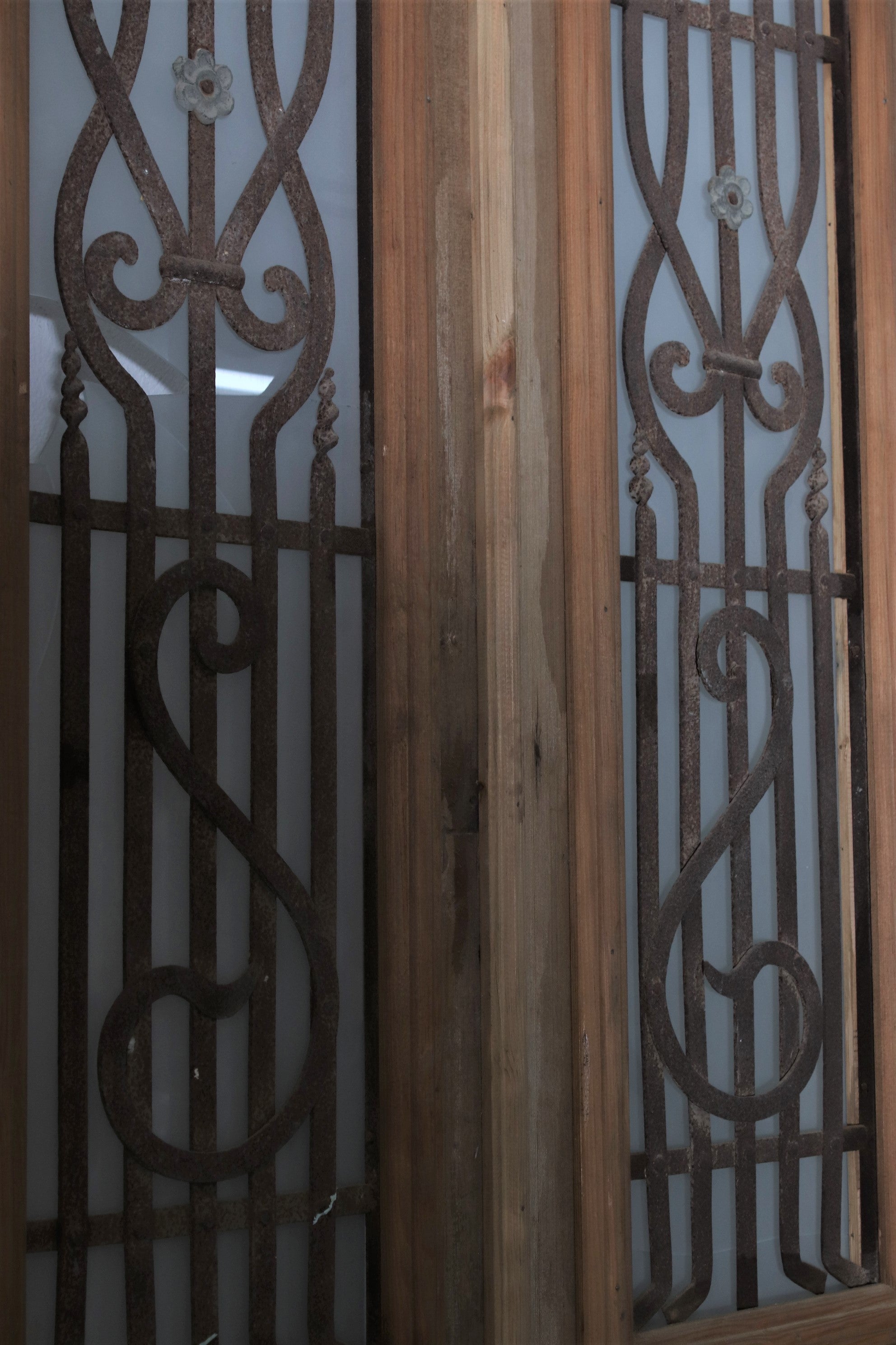 VINTAGE DBL FRENCH  METAL GLASS DOOR L230