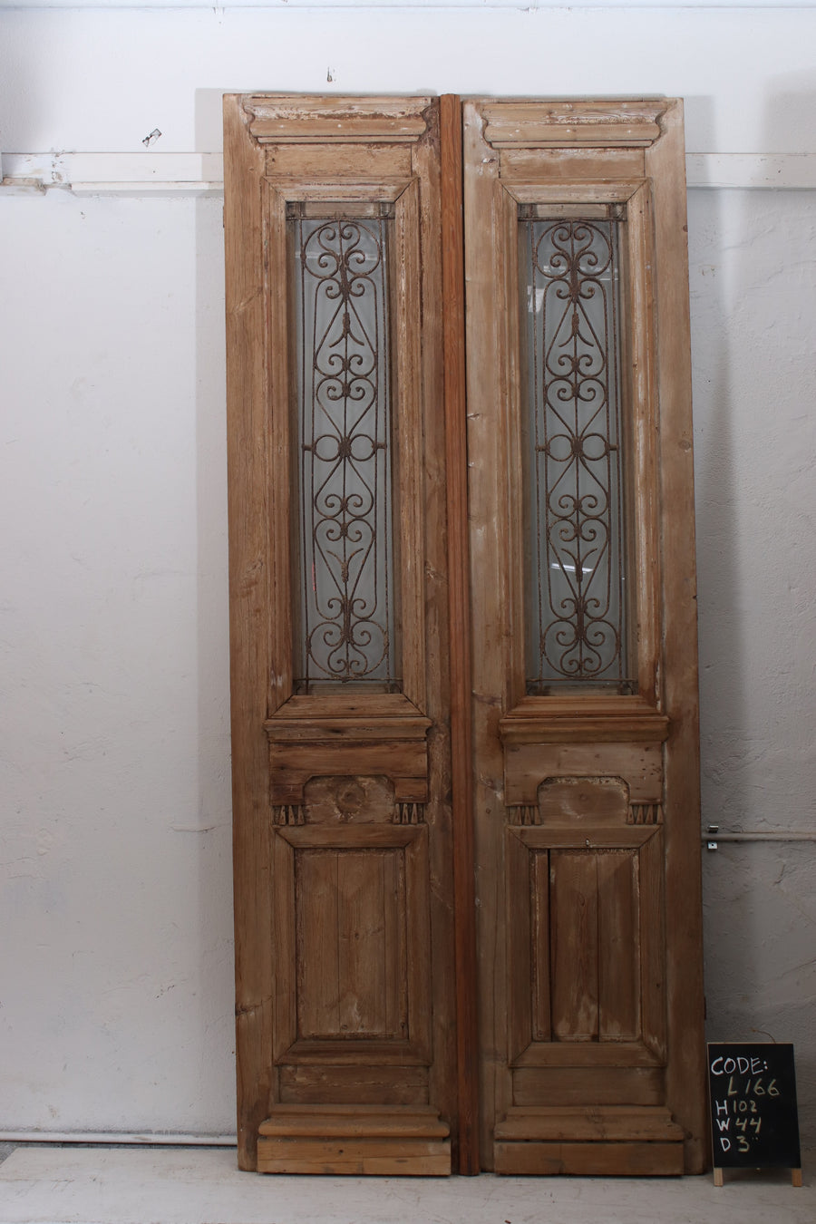 Vintage Double French Glass and Metal Doors – 102" H x 44" W – L166