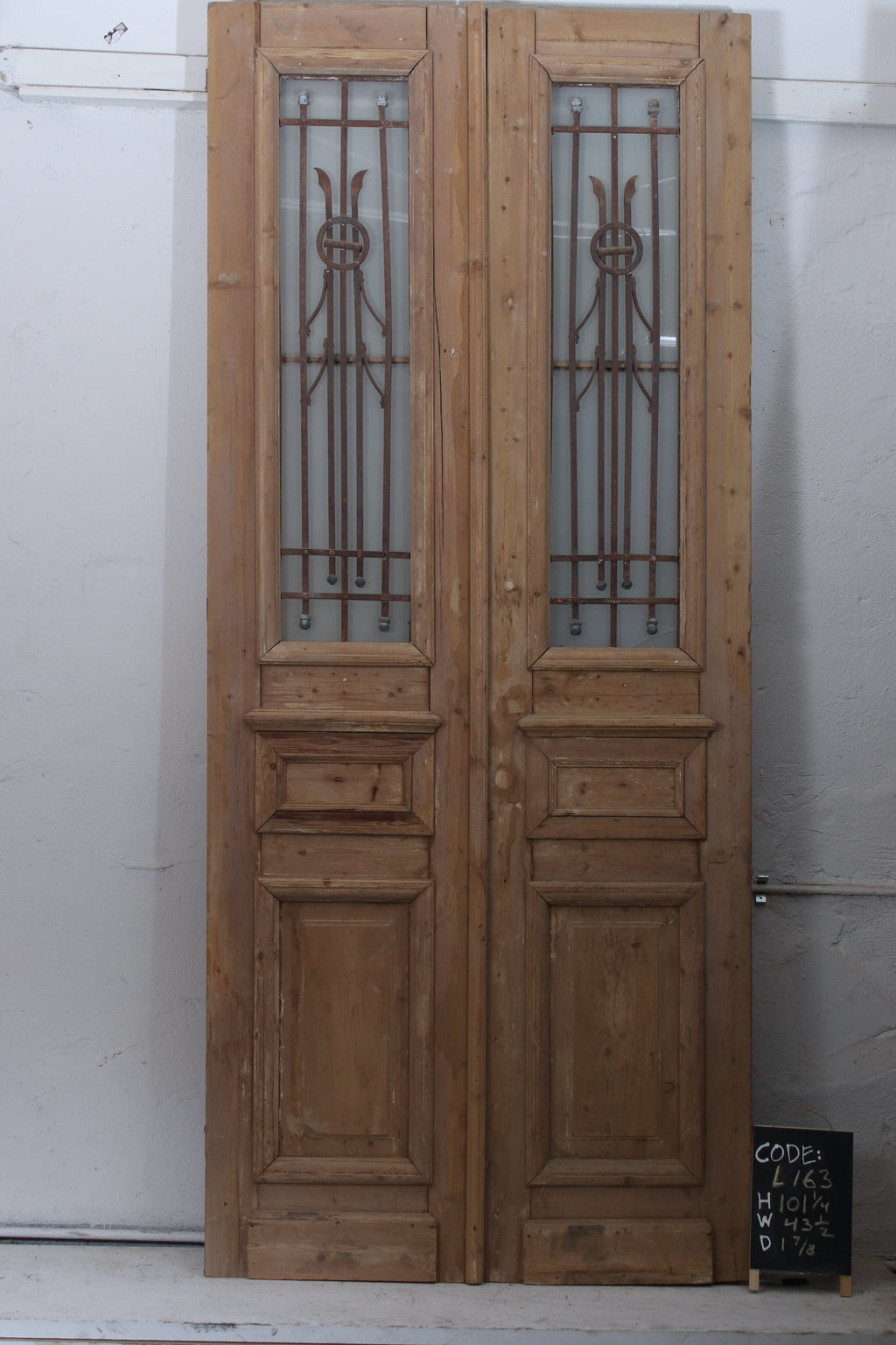 Vintage Double French Glass and Metal Doors – 101.25" H x 43.5" W – L163