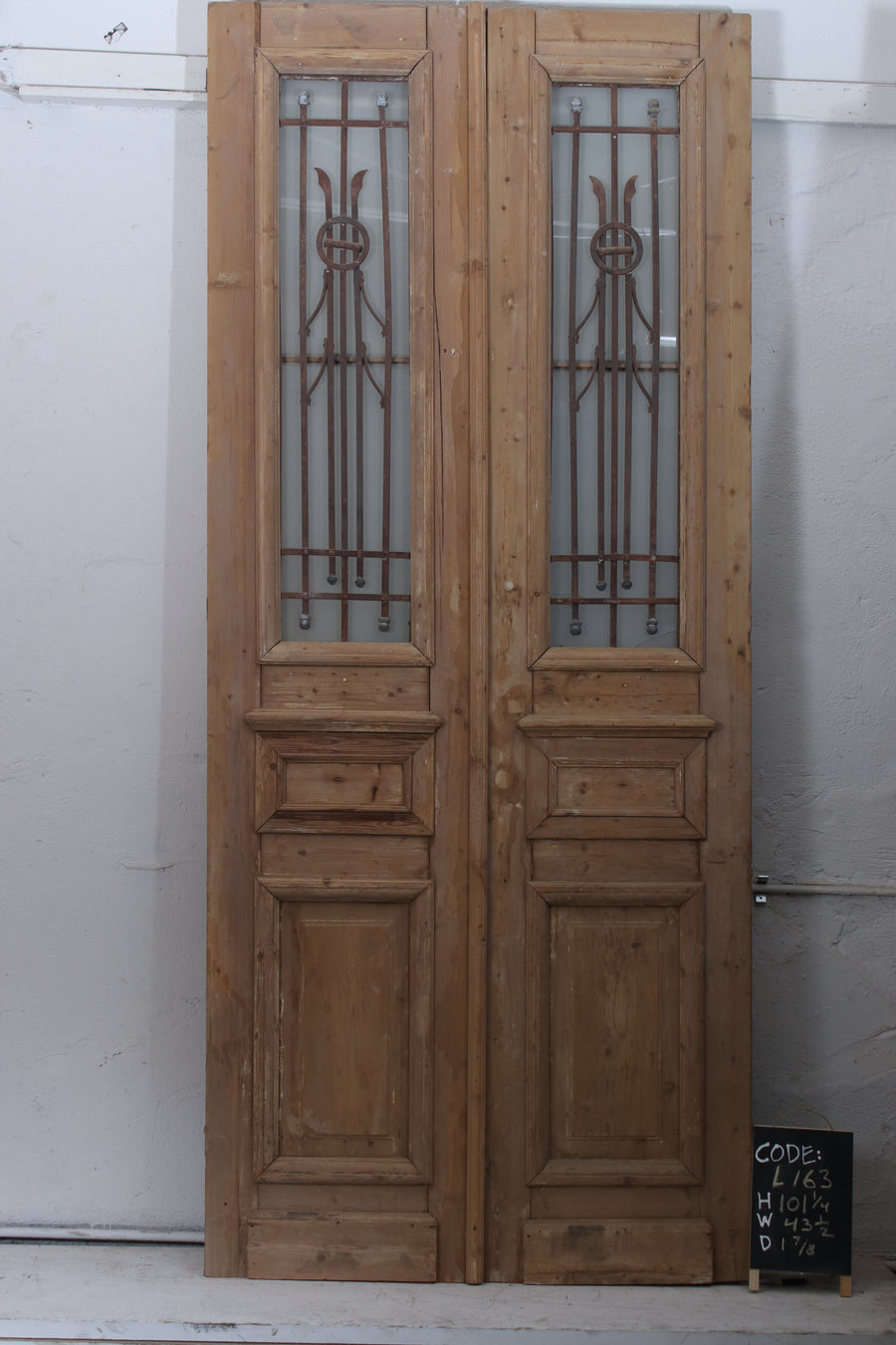 Vintage Double French Glass and Metal Doors – 101.25" H x 43.5" W – L163