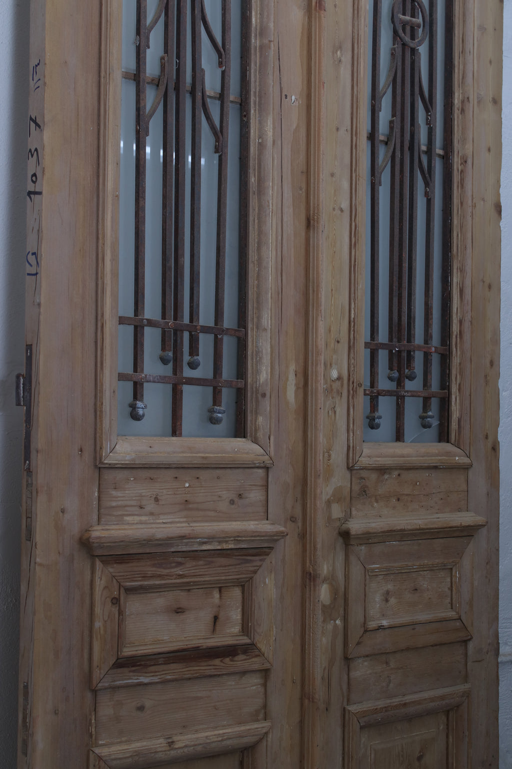 Vintage Double French Glass and Metal Doors – 101.25" H x 43.5" W – L163