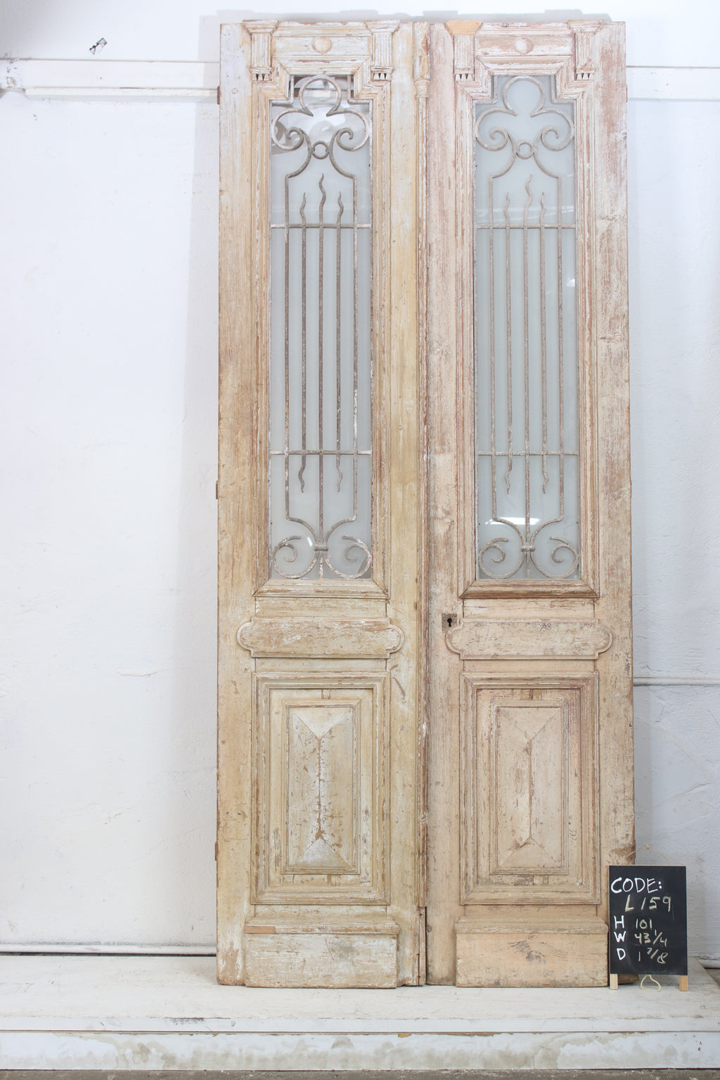 Vintage Double French Glass and Metal Doors – 101" H x 43.25" W – L159