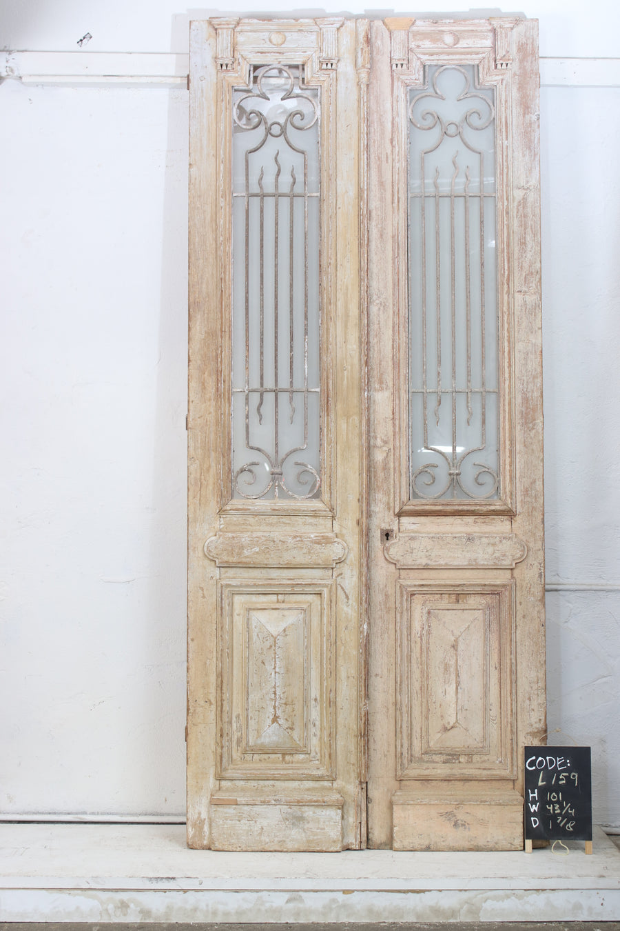 Vintage Double French Glass and Metal Doors – 101" H x 43.25" W – L159