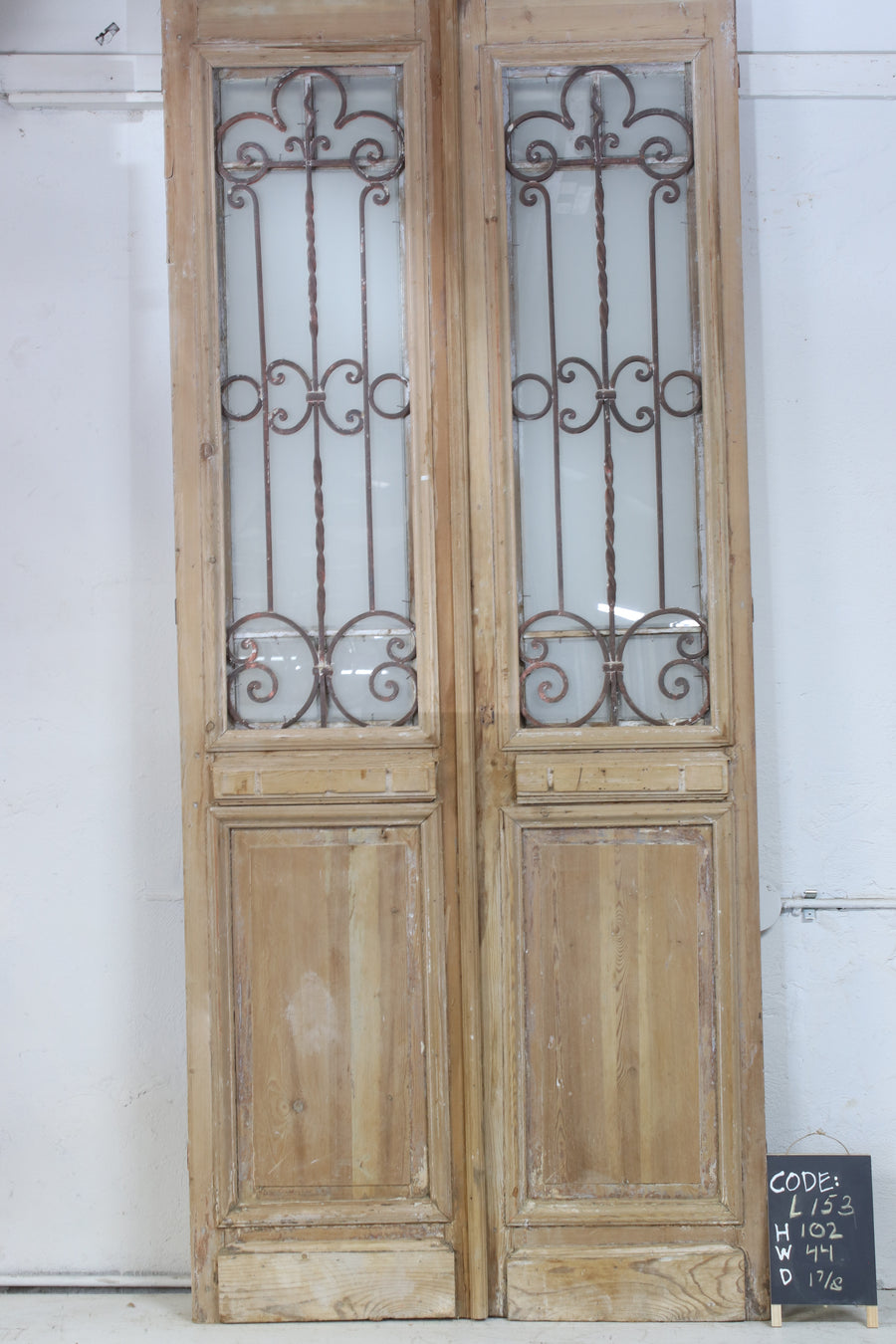 Vintage Double French Glass and Metal Doors – 102" H x 44" W – L153
