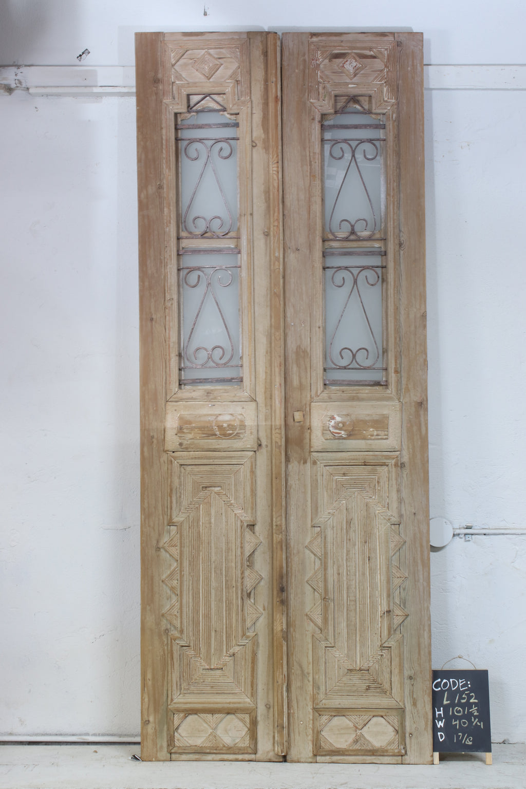 Vintage Double French Glass and Metal Doors – 101.5" H x 40.25" W – L152