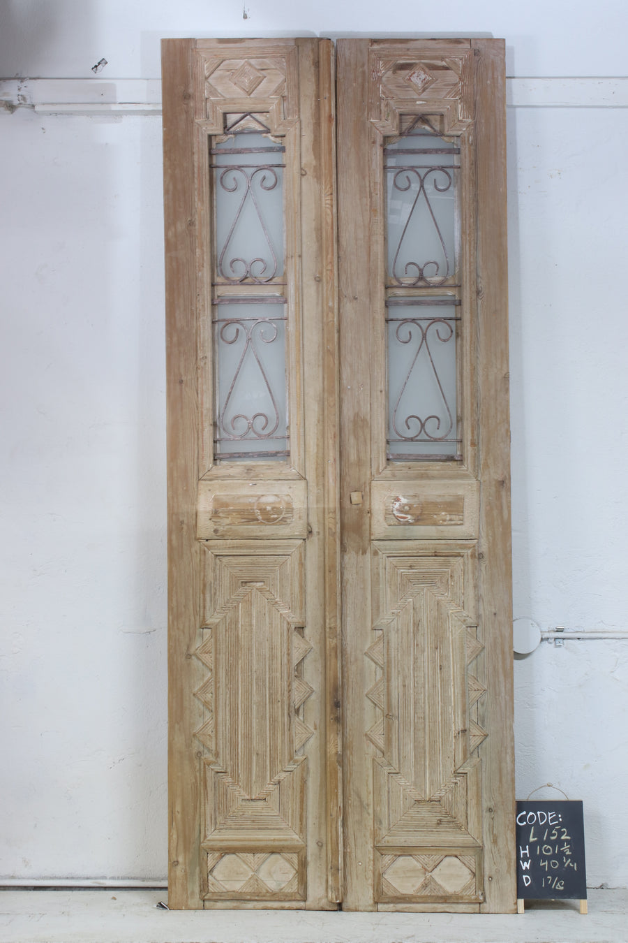 Vintage Double French Glass and Metal Doors – 101.5" H x 40.25" W – L152