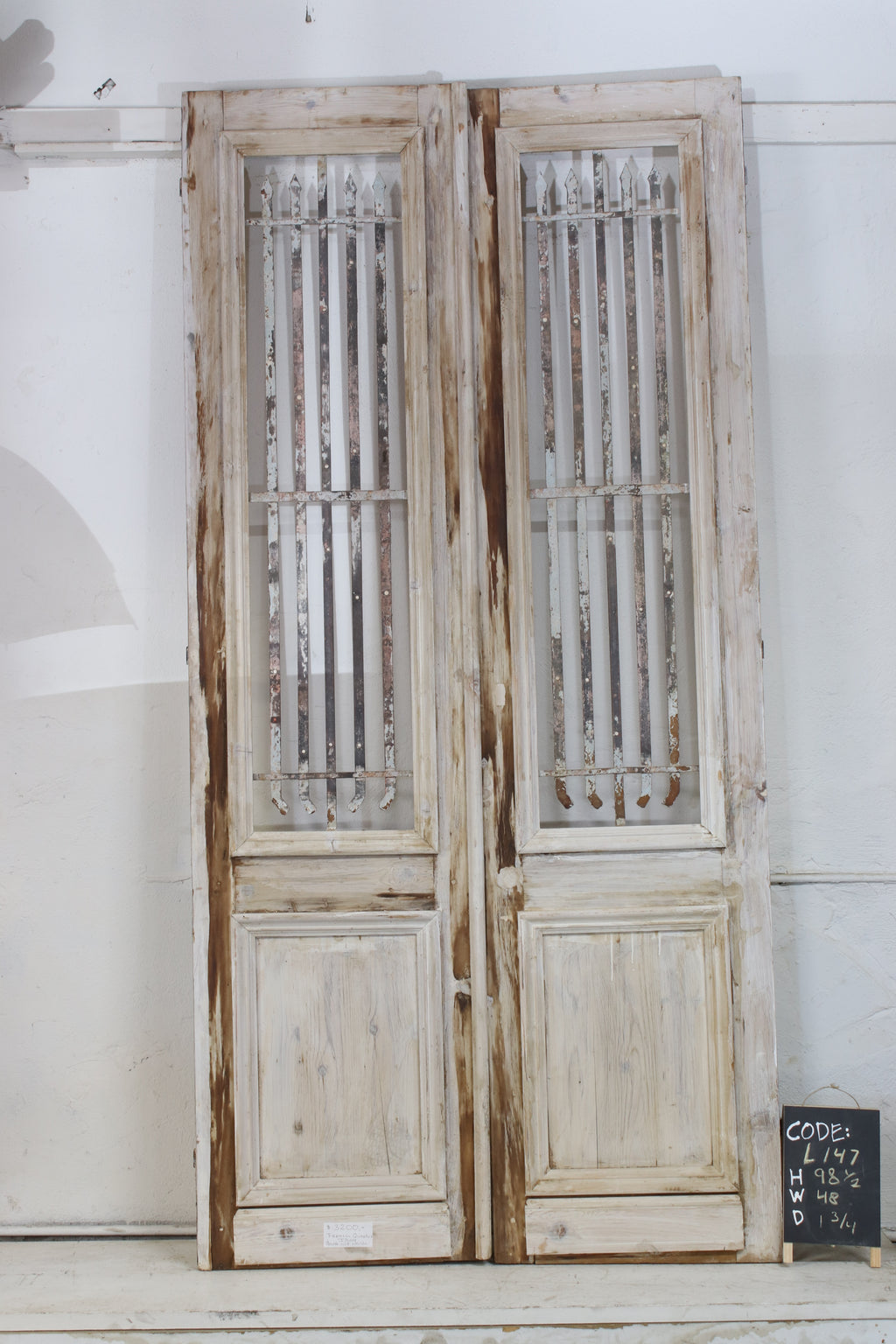 Vintage Double French Doors (with Glass and Metal) - L147
