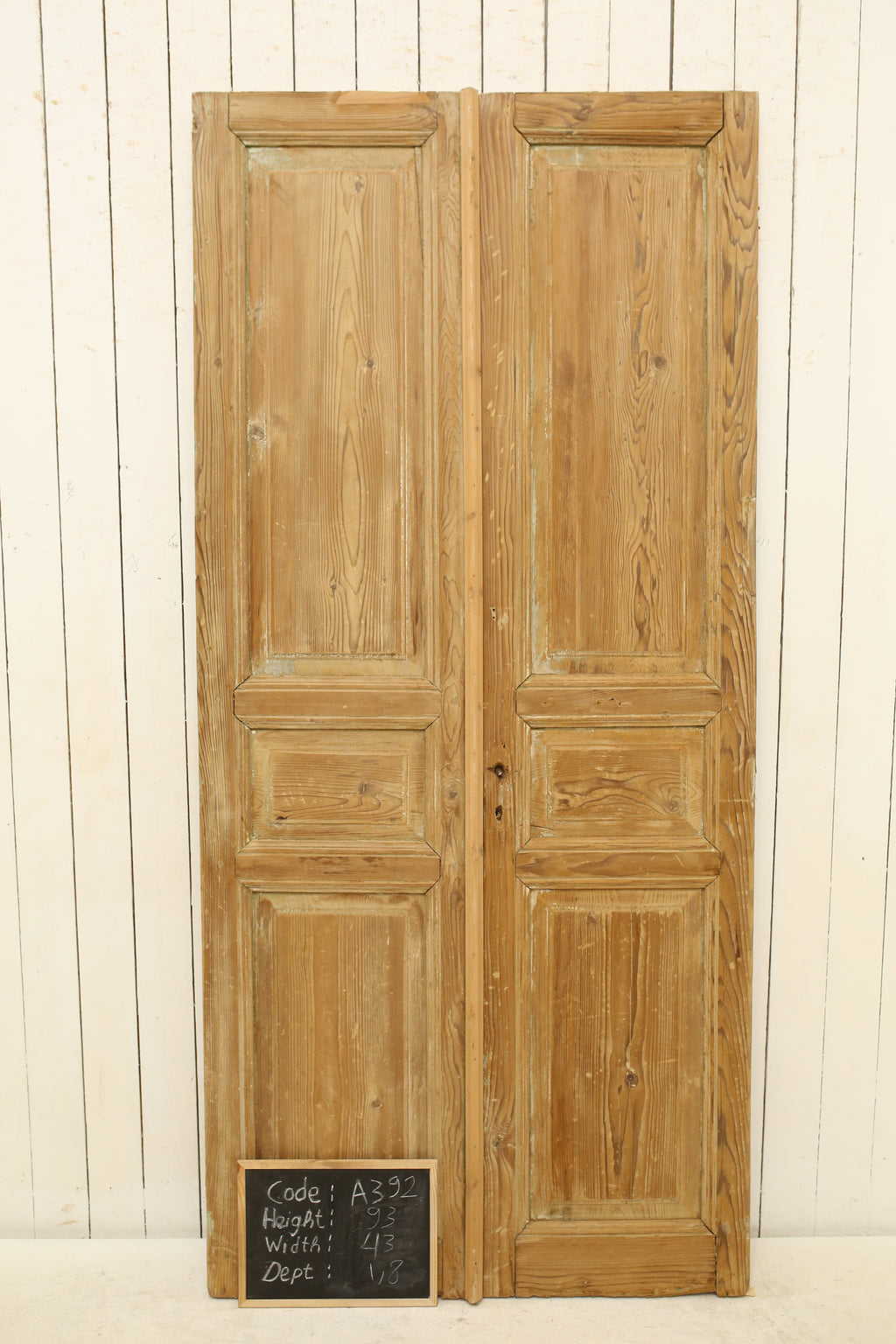 Vintage Double French Solid Wood Doors – 93" H x 43" W – A392