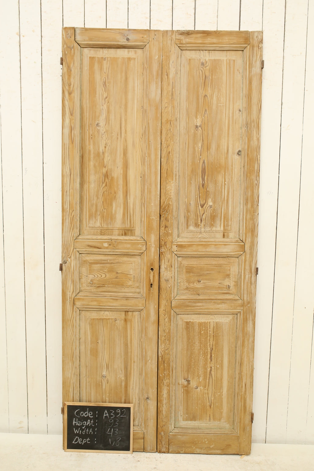 Vintage Double French Solid Wood Doors – 93" H x 43" W – A392