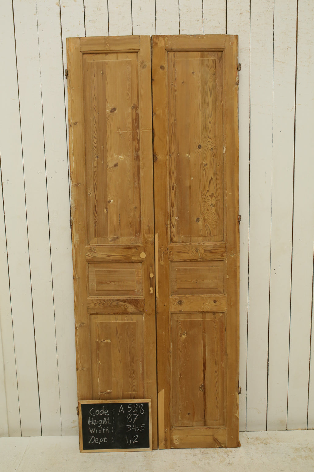 Vintage Double French Solid Wood Doors – 87" H x 34.5" W – A528