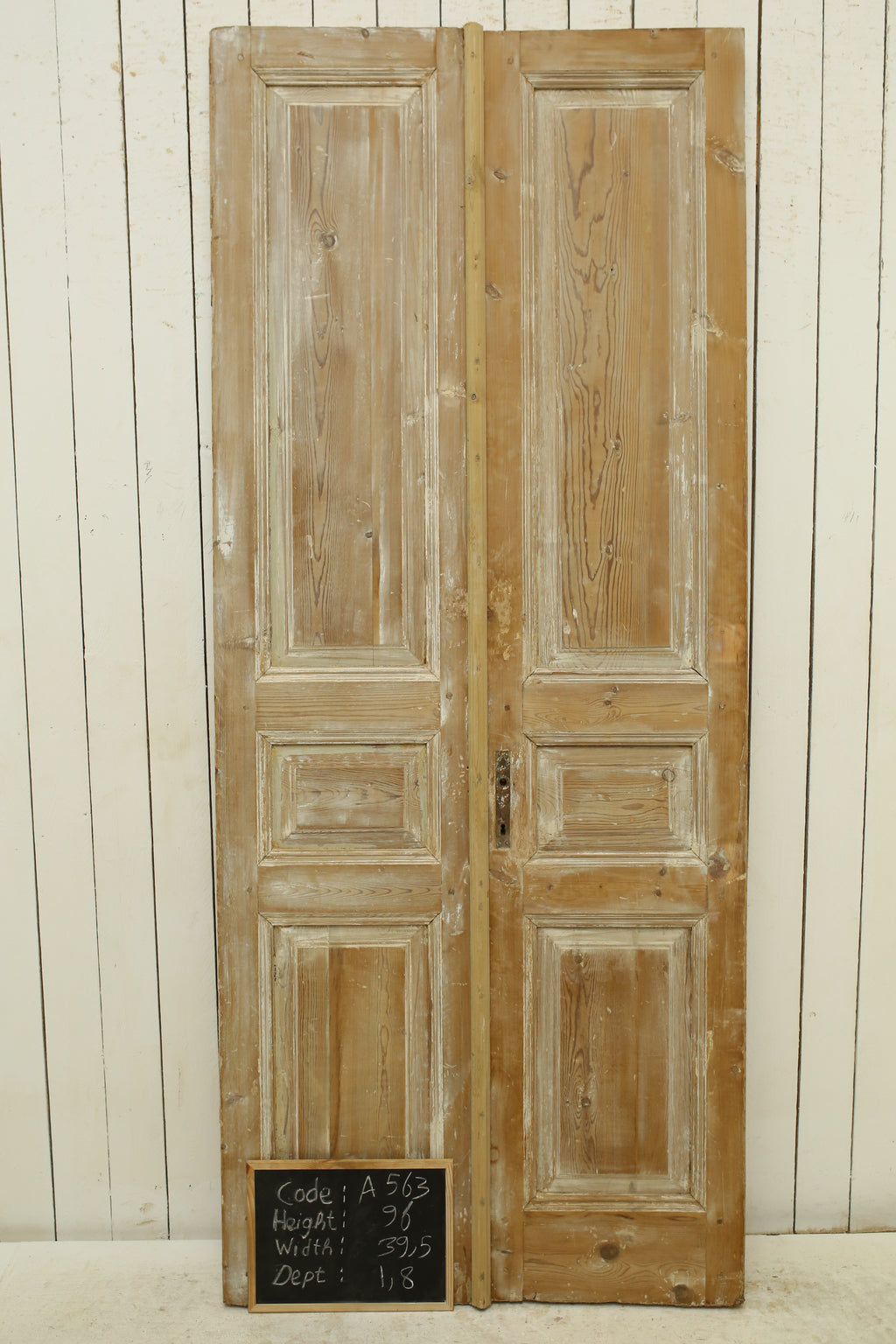 Vintage Double French Solid Wood Doors – 96" H x 39.5" W – A563