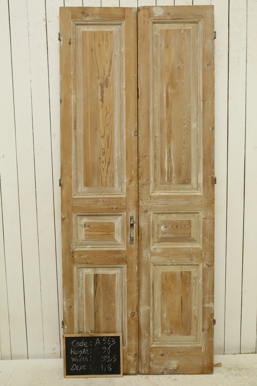 Vintage Double French Solid Wood Doors – 96" H x 39.5" W – A563