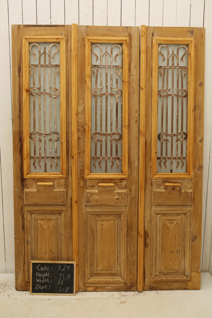 Vintage Double French Glass and Metal Doors – 91.5" H x 66" W – A23