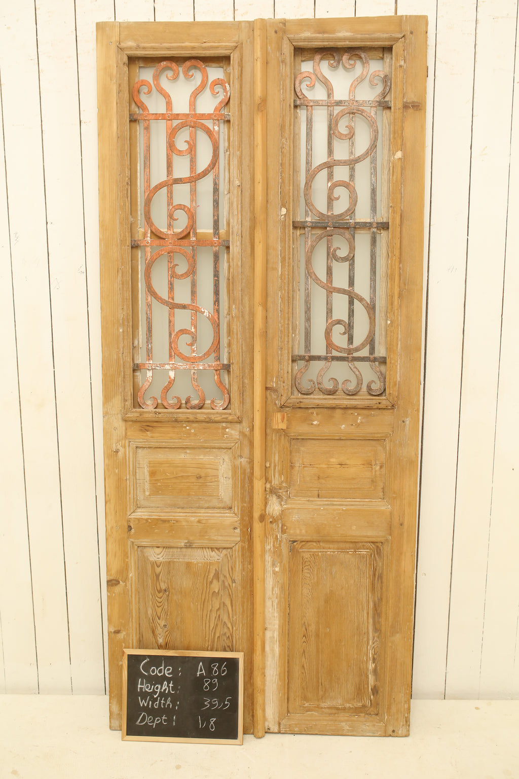 Vintage Double French Glass and Metal Doors – 89" H x 39.5" W – A86