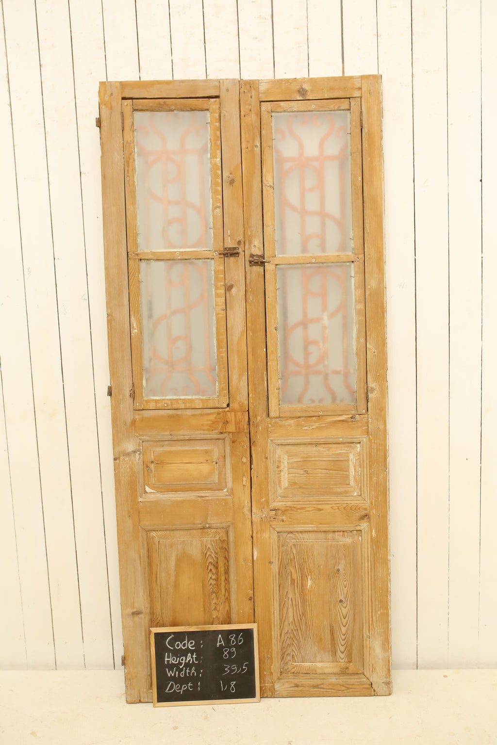 Vintage Double French Glass and Metal Doors – 89" H x 39.5" W – A86
