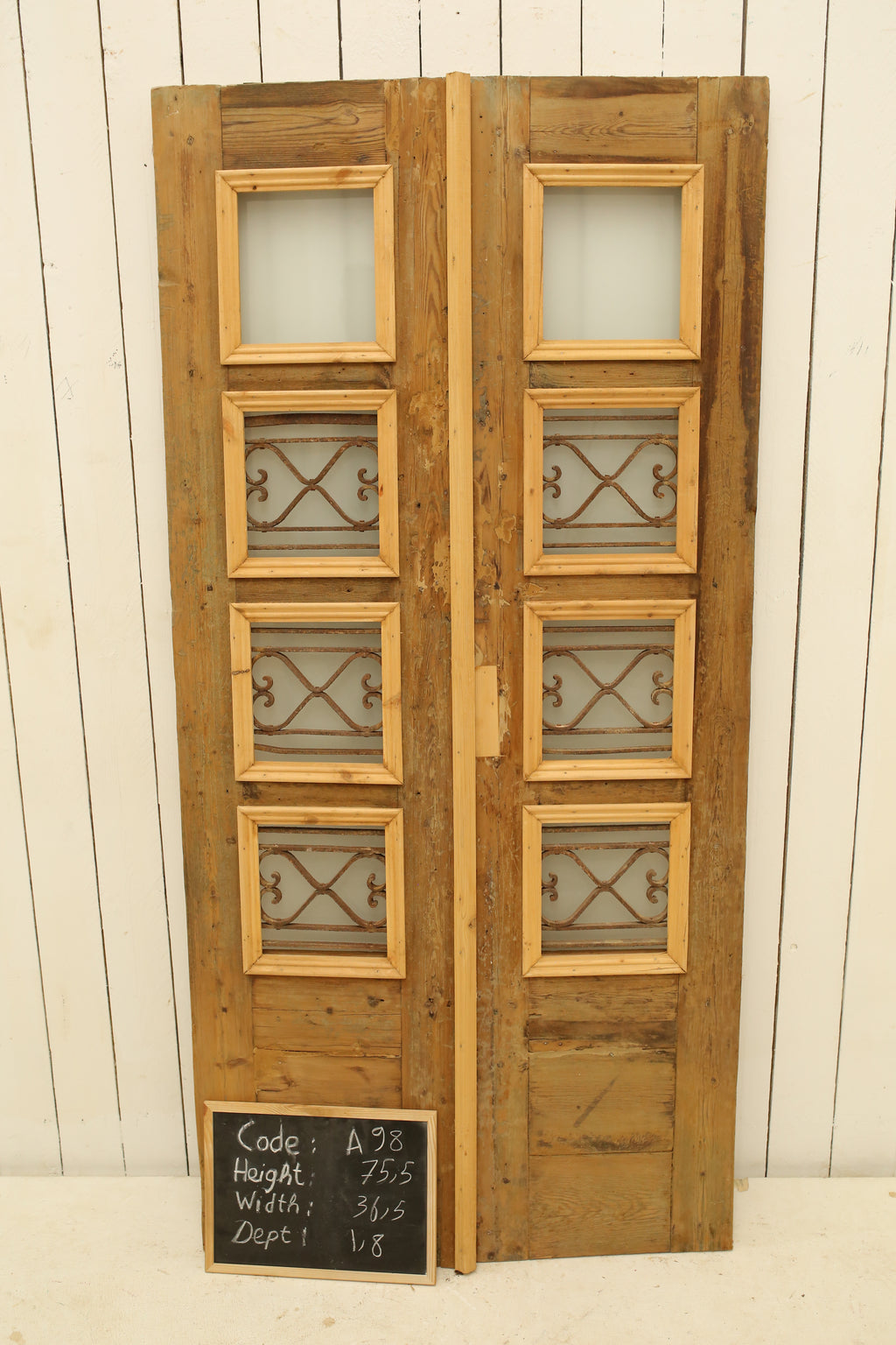 Vintage Double French Glass and Metal Doors – 75.5" H x 36.5" W – A98