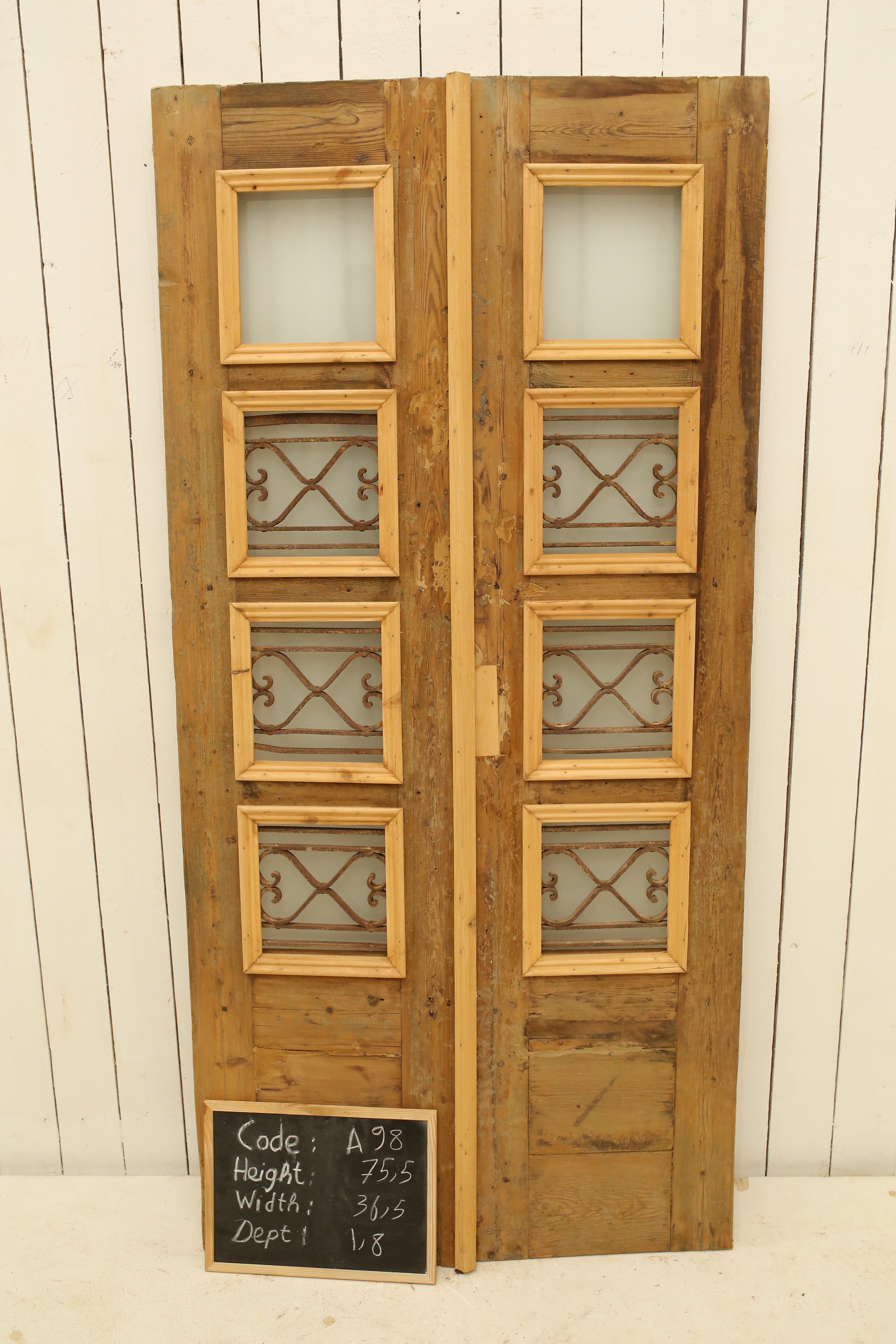 VINTAGE DBL FRENCH METAL DOOR A98
