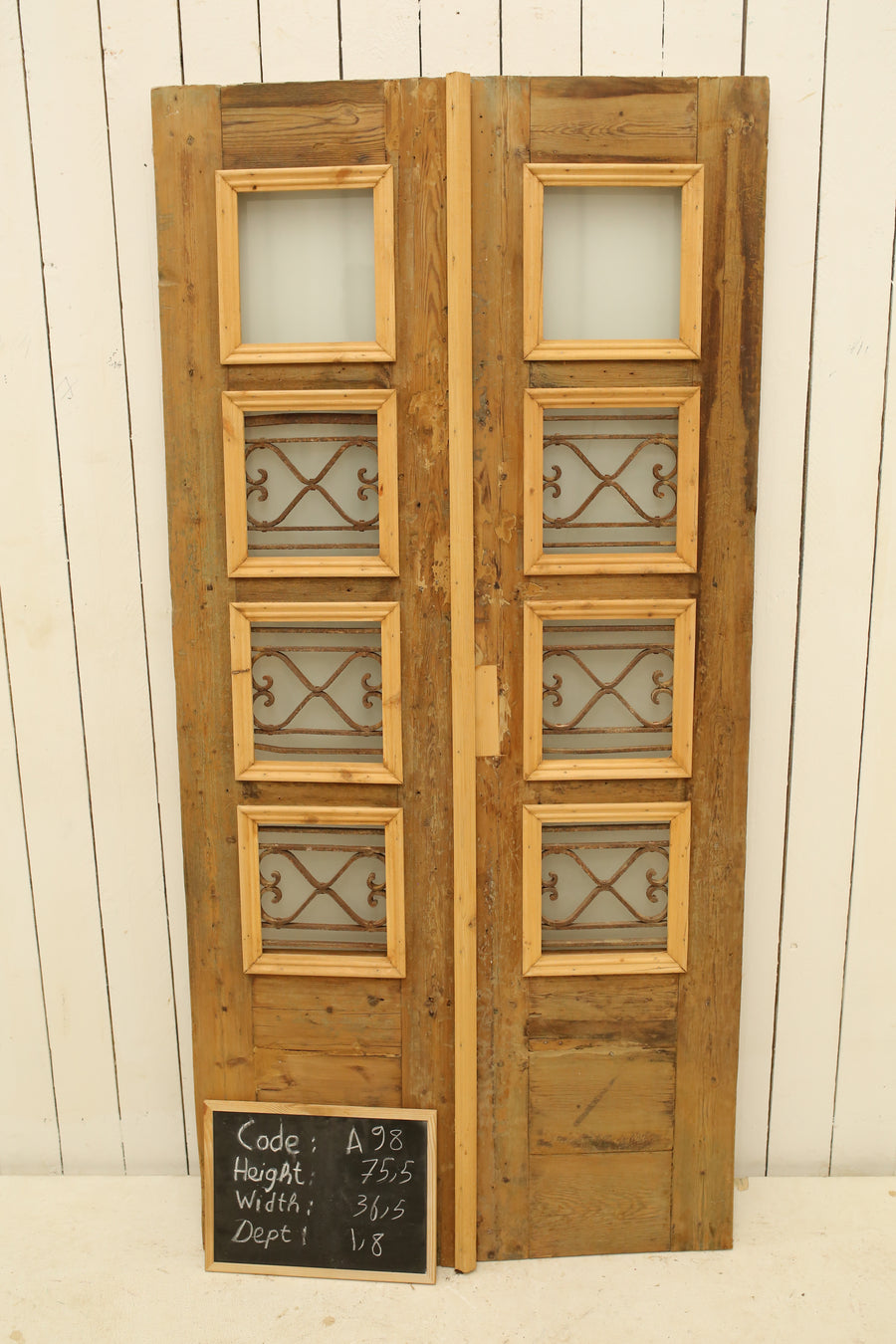 Vintage Double French Glass and Metal Doors – 75.5" H x 36.5" W – A98
