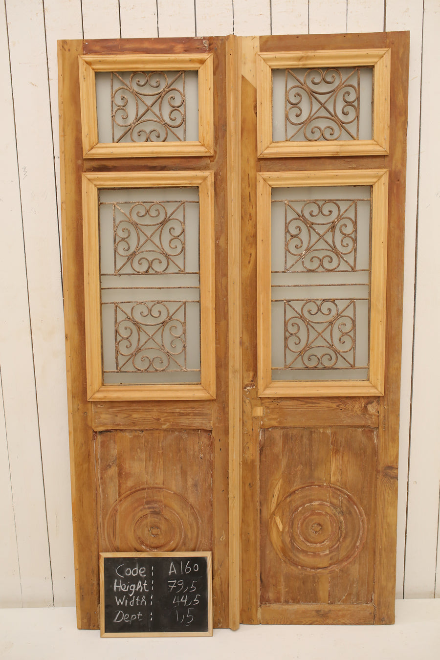 Vintage Double French Glass and Metal Doors – 79.5" H x 44.5" W – A160