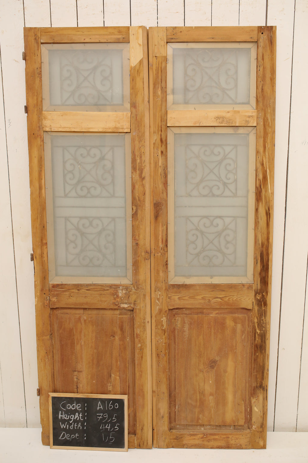 Vintage Double French Glass and Metal Doors – 79.5" H x 44.5" W – A160