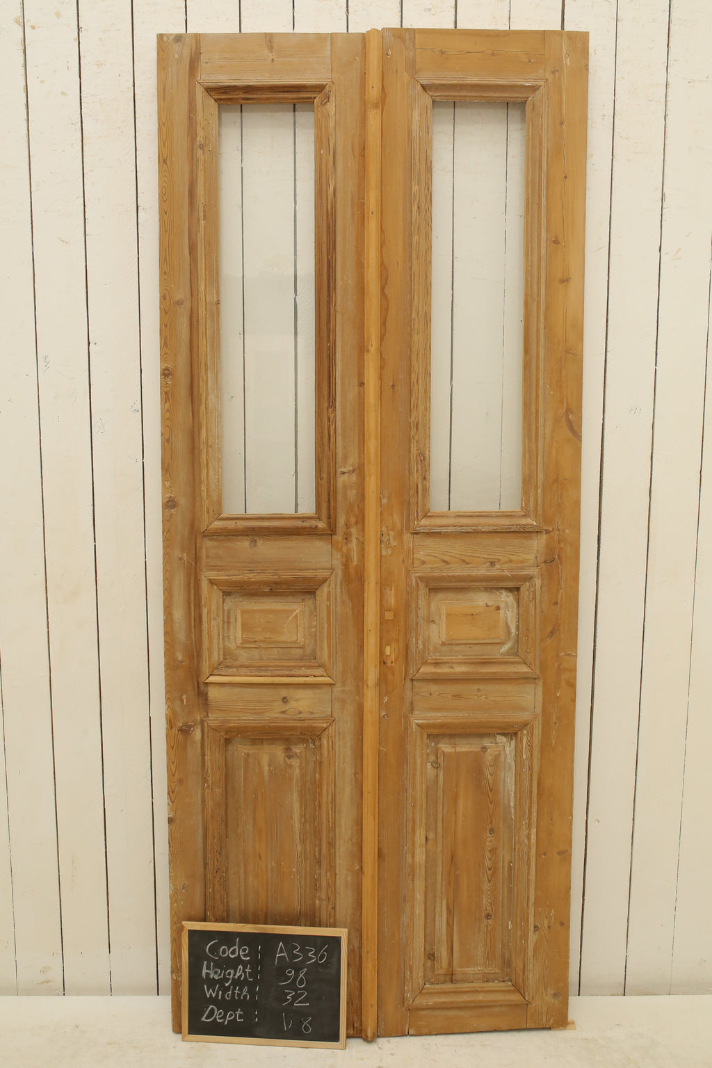 Vintage Double French Glass Doors – 98" H x 32" W – A336