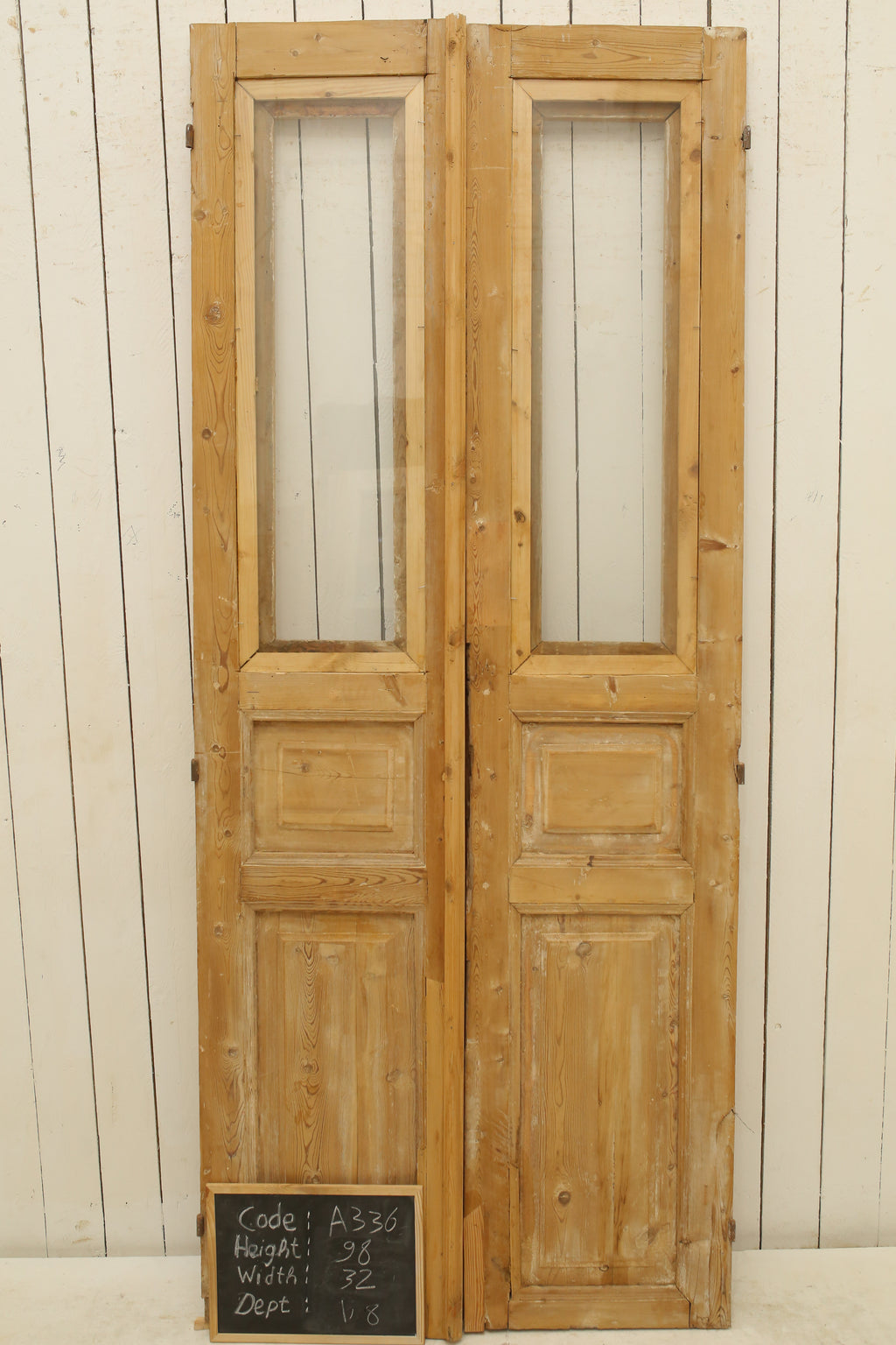 Vintage Double French Glass Doors – 98" H x 32" W – A336