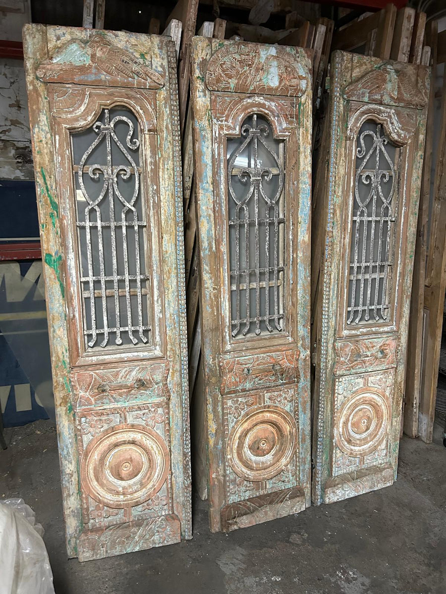 Vintage Double French Glass and Metal Doors – L205.5